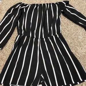 black and white stripped short romper
